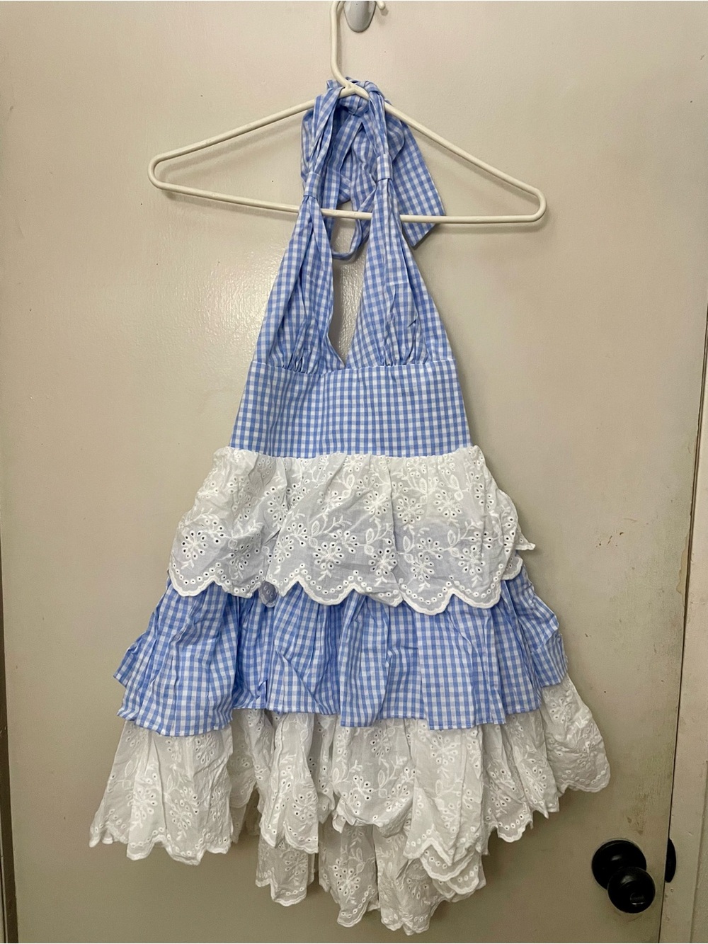 Dolls Kill Sugar Thrillz Blue & white gingham halter dress size medium NWT